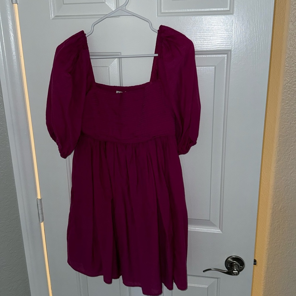 Abercrombie Linen-Blend Puff Sleeve Mini Dress Tall